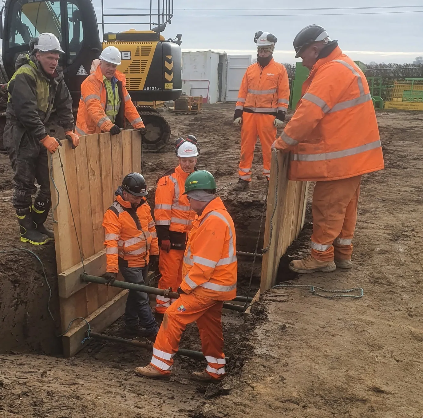 Candidates installing timber excavation support on a practical training course